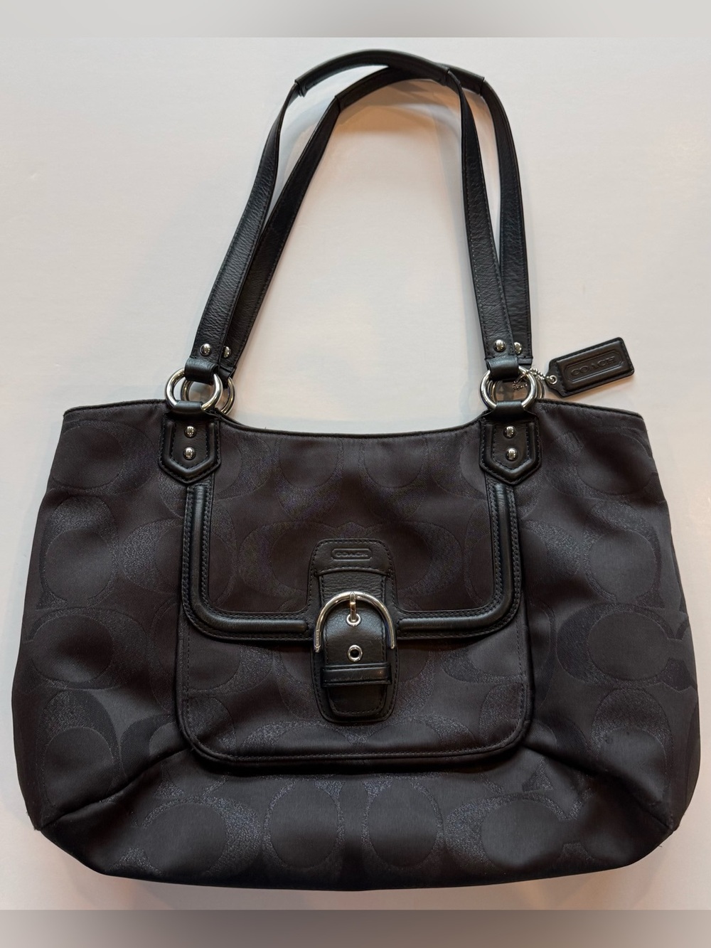 Coach Campbell Signature Metallic Belle Carryall Black Shoulder Bag Purse F26246